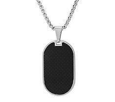 With a nod to rugged military style, this dog tag-inspired pendant and chain add a bold look to any attire. From Steel by Design® Jewelry. Black Engraved Dog Tag Necklace, Engraved Black Dog Tag Necklace, Black Dog Tag Engraved Necklaces, Modern Black Dog Tag Necklace, Mens Trendy Outfits, Carbon Black, Design Jewelry, Military Style, Dog Tag