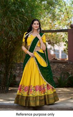 Cotton silk yellow lehenga choli for women, new wedding lehenga with floral work, designer lehenga for function,Indian outfits for festival  Lehenga(Stitched) Lehenga color : Yellow Lehenga Fabric : Cotton Silk Lehenga Work : Thread Embroidery Work  Lehenga Waist : Supported up to 42 Lehenga Stitching : Stitched With  Canvas  Lehenga closer : Drawstring With Zip   Length : 41 Flair : 3.50 Meter Inner : Micro Cotton  Blouse(Unstitched) Blouse fabric : Cotton Silk Blouse Work : Thread Embroidery w Lehenga Choli Designs, Bridal Lengha, Lehenga Choli For Women, Bridesmaid Lehenga, Choli For Women, Yellow Lehenga, Stitched Lehenga, Work Lehenga, Georgette Dupatta