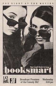 an advertisement for booksmart featuring two women with sunglasses on their faces and the words