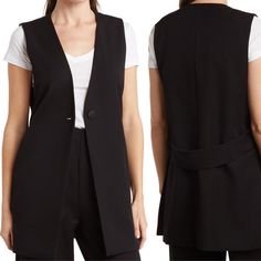 Dr2 By Daniel Rainn Sleeveless Blazer Evoke Polished Style In A Sleeveless Blazer Constructed In A Sleek Longline Silhouette From Soft Stretch Crepe. . One-Button Closure V-Neck . Sleeveless . Lined. 78% Polyester, 19% Rayon, 2% Spandex Hand Wash, Line Dry Imported Model Stats: 5'10" Height, 32" Bust, 25" Waist, 36" Hip. Model Is Wearing Size Small. . Item # 7487567 Versatile Sleeveless Outerwear For Work, Chic Sleeveless Vest For Daywear, Chic Sleeveless Vest For Layering, Sleeveless Fall Vest For Daywear, Chic Sleeveless Outerwear For Daywear, Womens Hooded Vest, Army Green Vest, Cargo Vest, Open Blazer