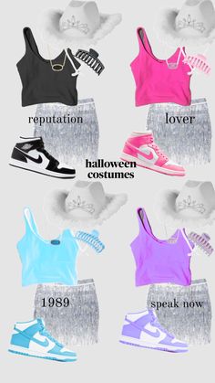 the different types of shoes are shown in this graphic style, including sneakers and skirts