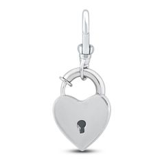 A favorite piece in the Charm'd by Lulu Frost collection, this 10K white gold Heart Padlock Charm is a must-have for any jewelry collection. A chunky padlock heart, complete with an antique-inspired keyhole, is topped with a special trigger clasp that can be opened and closed, symbolizing an open and trusting heart. Pair this Heart Padlock Charm with our Key to My Heart Charm for a fresh mixed-metal combo for the one you love. 10K white gold The charm is finished with an exclusive 10K white gold Silver Heart-shaped Lock Jewelry, Silver Heart Lock Jewelry, Jared The Galleria Of Jewelry, Heart Padlocks, Lulu Frost, Key To My Heart, Love Charms, Antique Inspiration, Heart Of Gold