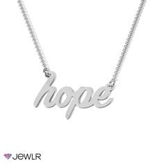 Wear a shimmering reminder to always have hope with this stunning inspirational necklace! Featuring the word 'hope' written in an elegant cursive font, this necklace makes the perfect accent to every outfit. Personalize with your choice of sterling silver, white, yellow or rose gold for an added personal touch. It's a meaningful gift for yourself or a loved one for any special occasion. Elegant Cursive Fonts, Black Hoops Earrings, Hope Necklace, Classic Style Outfits, Words Of Hope, Cursive Font, Mens Engagement, Cursive Fonts, For Sale Sign