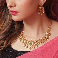 Buy Tulshi Necklace Set | Indian Necklace Set Online - Tarinika Wedding Necklace Designs, New Necklace Designs, Indian Necklace Set, Antique Necklace Set, Bridal Jewelry Sets Brides, Gold Necklace Indian, Dev Ji, Necklace Set Indian, Gold Jewelry Simple Necklace