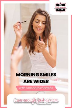 a woman is looking at her cell phone while brushing her teeth in front of the mirror