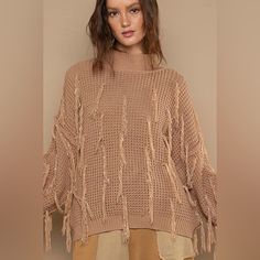 Size Small Could Also Fit A Medium By Pol Brand New! 100% Acrylic Tassel Fringe, Oversized Sweater, Mocha, Mock Neck, Tassels, Sweaters For Women, Turtle Neck, Brand New, Women Shopping