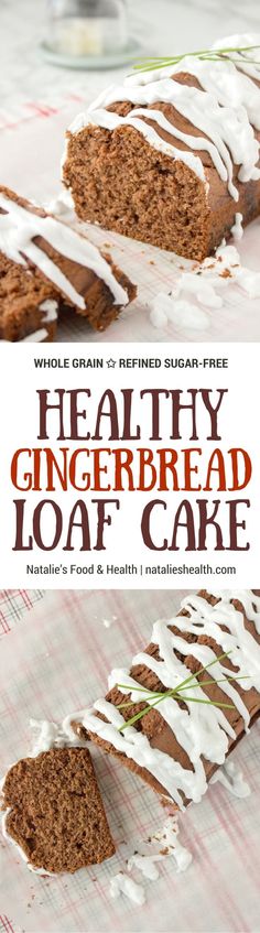 healthy gingerbread loaf cake with white icing on top