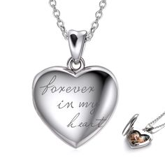 PRICES MAY VARY. Design: Heart locket necklace for pictures. It is a gift for women. Material: It is made of 925 Sterling Silver. Size: The heart locket size is 17.80mm * 17.56mm. The rolo chain length is 18 inch chain with 2 inches extender chain. Gift: It is a good gift for your mother, wife, best friend, daughter, sister or yourself when on Mother’s Day, Valentines Day, Anniversary, Graduation, Birthday, Thanksgiving Day, Christmas. Package: 1 x silver heart locket necklace, 1 x gift box, 1 x Pearl Cage Pendant, Sterling Silver Locket Necklace, Silver Locket Necklace, Remembrance Jewelry, Gold Locket Necklace, Forever In My Heart, Picture Locket, Picture Necklace, Heart Photo