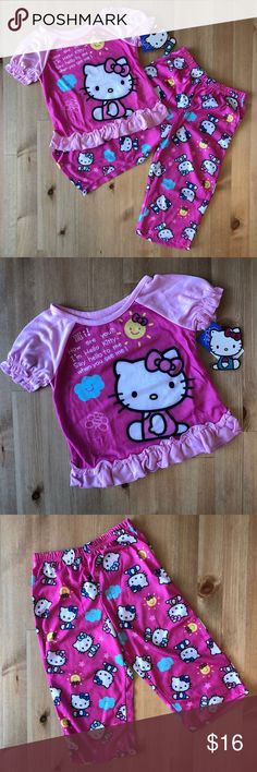 Hello Kitty by Sanrio Pajama Set Brand new with tag - Featuring Hello Kitty - Flame resistant Hello Kitty Pajamas Pajama Sets Cute Short Sleeve Tops For Bedtime, Playful Hello Kitty Print Sleepwear, Casual Hello Kitty Print Tops For Sleepover, Cute Pink Sleepwear Top, Cute Pink Bedtime Top, Cute Pink Bedtime Tops, Playful Pink Top For Bedtime, Cute Hello Kitty Print Tops For Sleepover, Cute Hello Kitty Tops For Sleepover