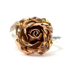 Rose Flower Ring, Solid Gold Ring, Cocktail Ring A perpetually living flower, This elegant rose ring features a delicate open rose, crafted in 9ct solid red gold. The band is inspired by nature too and resembles a delicate, smooth silver rose stem that has two beautiful leaves made in gold * Ring band Material: Sterling Silver * Rose and leaves Material: 9ct Eco Gold, Choose from Yellow or Red gold * Size of Rose: Approx. 1.5 cm (0.59 in) diameter and 0.6 cm (0.23 in) height * Ready to Ship in 1 Rose Gold Flower Ring For Promise, Rose Gold Flower Promise Ring, Rose Gold Flower-shaped Promise Ring, Rose Gold Flower Design Promise Ring, Rose Flower Jewelry For Anniversary, Elegant Rose Gold Flower Ring With Roses, Delicate Rose Design Rose Gold Ring, Rose Gold Rings With Roses For Gift, Rose Gold Flower Ring For Valentine's Anniversary