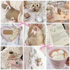 a collage of photos with teddy bears and other items