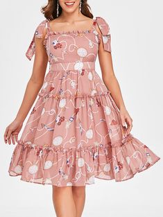 Print Tie Up Ruffle Midi Dress - Pink - 3579416612 - Original Design-Women's Clothing  #OriginalDesignWomensClothing #Original #DesignWomen's #Clothing Midi Dress Style, Ruffle Midi Dress, Midi Ruffle Dress, Split Maxi Dress, Sammy Dress, Layer Dress, Pink Midi Dress, Print Dresses, Dress Zipper