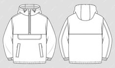 the front and back view of an unisex hoodie jacket with zippers