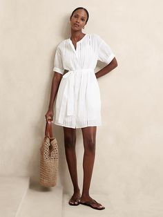 Voile Mini Shirtdress | Banana Republic Factory V-neck Shirt Dress For Summer Day Out, V-neck Shirt Dress For Summer Beach, Chic Beach Season Shirt Dress For Daywear, Chic Short Sleeve Shirt Dress For Summer, Chic Shirt Dress For Beach Season, Chic Shirt Dress For Beach Daywear, Chic Shirt Dress For Beach Season Daywear, Chic Relaxed Fit Mini Dress For Vacation, Summer Knee-length Mini Dress With Relaxed Fit