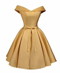 PRICES MAY VARY. Drawstring closure Prom Dresses Gold, Off Shoulder Bridesmaid, Off Shoulder Bridesmaid Dress, Dresses Gold, Dama Dresses, Knee Length Bridesmaid Dresses, Prom Dresses With Pockets, Satin Short, A Line Shorts