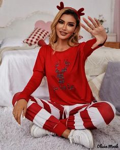 Color: red, Size: L Casual Christmas Holiday Pants, Casual Holiday Pants For Christmas, Christmas Loungewear Pants, Casual Red Bottoms For Christmas, Casual Red Holiday Bottoms, Casual Red Bottoms For Holidays, Casual Red Christmas Sleepwear, Casual Red Sleepwear For Christmas, Red Bottoms For Christmas Holiday