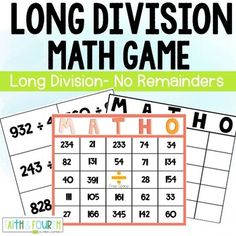 long division math game with two numbers and the word's on each side, which is