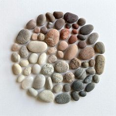 several different types of rocks arranged in the shape of a circle on a white surface