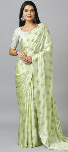 Green color Saree in Chiffon fabric with Thread work Traditional Drape Blouse Piece For Spring Festivals, Spring Festive Blouse Piece With Traditional Drape, Festive Spring Blouse Piece With Traditional Drape, Chiffon Saree For Reception, Festive Spring Georgette Saree, Spring Georgette Saree In Traditional Drape, Spring Silk Saree With Sheer Dupatta, Green Chiffon Saree For Wedding, Festive Chiffon Blouse Piece