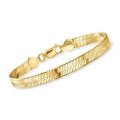 Ross-Simons - Italian 6mm 18kt Gold Over Sterling Herringbone Bracelet. 8". Shine all the time with this herringbone design! Crafted in Italy out of 18kt yellow gold over sterling silver, this affordable 6mm bracelet will quickly become a staple in your everyday ensembles. Lobster clasp, 18kt gold over sterling herringbone bracelet. Jewelry Presentation, Herringbone Bracelet, Double Hoop Earrings, Herringbone Design, Herringbone Necklace, Fine Jewelery, Natural Gold, Fine Jewelry Bracelets, Bracelets And Charms