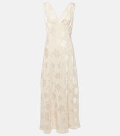 Bridal Sandrine floral jacquard midi dress in white - Rixo | Mytheresa Rixo Dress, Luxury Gowns, Alexander Mcqueen Clothing, Designer Dresses For Women, Midi Dress Style, Floral Jacquard, Jacquard Dress, Dresses Shoes, White Midi Dress