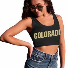 Form fitted CU Boulder black crop top is sure to turn heads! This crop top has the most flattering fit. Pair with our Colorado Boulder Game Day Skirt for the perfect game day look. In stock & ships in 1-2 business days. One Size Fits Most. 88% Micropoly, 12% Spandex. Stretchy & soft fabric designed for all day use & long lasting quality. Sublimated Design. Machine wash on cold. Officially Licensed by Lo + Jo Bands. Cu Boulder, Colorado Boulder, Black Cropped Tank, Black Crop Top Tank, Perfect Game, Black Crop Top, Black Crop, Black Crop Tops, Cropped Tank Top