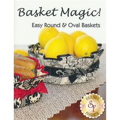 an advertisement for baskets with lemons and bread in them