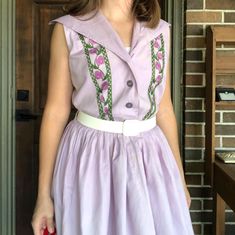 1970s homemade lavender midi shirt dress. She has seen better days but deserves a second chance! Embroidery on front and back, belt not included. Would be cute with a turtle neck. See photos of hole and stains. You can't see the hole when buttoned as you see in my photos. Stains are in several places. I'm listing dress as is, if I'm able to repair it I will change the price later! Also measurements tba. #1970s #cottage #sailor #cottagecore #vintage 70s Collared Dress, Multicolor 1970s Spring Dresses, Homemade Shirts, 1970s Long Sleeve Prairie Dress, 1970s Multicolor Long Sleeve Dress, 1970 Dress, 1970s Multicolor Cotton Dress, Better Day, Midi Shirt Dress