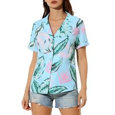 Whether on carnival, festivals, vacation, beach, even at a theme party, you will certainly received many compliments. Lend a touch of charm to your new season wardrobe with this hawaiian tops. This casual blouse is your next vacation essential featuring vibrant tropical print. Perfectly pair it with shorts, jeans, skirt and a sandals to show beach tropical look or casual look! Occasion: Weekend, Beach, Vacation, Theme Party, Summer Party, Trip, Pool Party, etc. Note: This Shirt is a little Loose Hawaiian Top, Shirts Short Sleeve, Beach Tropical, Jeans Skirt, Women's Button Down Shirt, Party Summer, Mens Hawaiian Shirts, Vacation Beach, Shorts Jeans