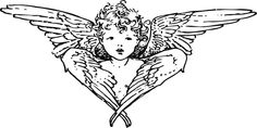 an angel with large wings on it's chest and head, vintage line drawing or engraving