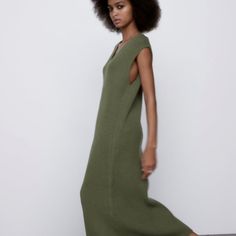 Zara Sleeveless Midi Dress With V-Neckline. Self Belt. Length 45” M: Armpit To Armpit 18 And Beyond, Very Stretchy L: Armpit To Armpit 19 And Beyond, Very Stretchy Casual Green Sleeveless V-neck Dress, Elegant Knit Sleeveless Dress For Spring, Casual Green V-neck Dress For Fall, Sleeveless Knit Midi Dress For Fall, Sleeveless Knit Stretch Midi Dress, Sleeveless Stretch Knit Midi Dress, Sleeveless Knit Midi Dress For Summer, Casual Sleeveless Knit Dress For Spring, Chic Green Sleeveless V-neck Dress