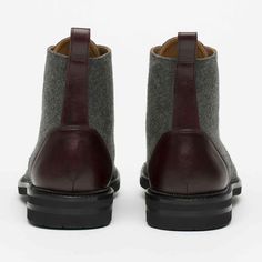 The Jack Boot in Grey/Oxblood Cap Toe Boots, Vegan Boots, The Jack, Lug Sole, Men's Style, Contrasting Colors, Chelsea Boots, Brown And Grey, Calf Skin