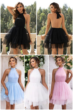 acelimosf™-Mesh hem backless off-shoulder dress Chic Backless Suspender Dress For Prom, Halter Neck Backless Dress For Prom, White Backless Halter Dress For Prom, White Backless Halter Prom Dress, White Backless Mini Dress For Homecoming, Summer Homecoming Dresses With Spaghetti Straps, Backless Suspender Dress For Prom, White Halter Neck Backless Dress For Prom, Backless Halter Dress For Summer Wedding