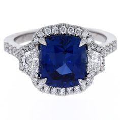 4.61 CTS Blue Sapphire and 0.72 CTS White Diamond Platinum Ring. Measures approximately 1.02"L X 0.81”W and has a finished under-gallery. Ring comes with a GCAL Lab Report indicating Excellent Craftsmanship. Diana Engagement Ring, Lab Report, Platinum Diamond Rings, Shiny Things, Platinum Ring, I Love Jewelry, Sapphire Jewelry, Sapphire Gemstone, 1 Carat