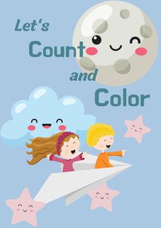 two children are flying on an airplane with the caption let's count and color