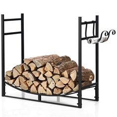 a stack of logs sitting on top of a metal rack