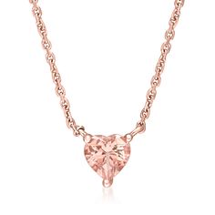 Ross-Simons - .50 Carat Morganite Heart Necklace in 14kt Rose Gold. 16". A sweet gemstone treat! Our .50 carat heart-shaped morganite necklace is perfect for pink purists. Sparkling on a 14kt rose gold cable chain for a monochromatic look that's simple and elegant. Lobster clasp, morganite heart necklace. Rose Gold Necklace Simple, Rose Gold Necklaces, Morganite Necklace, Rose Gold Heart Necklace, Rose Gold Morganite, Detailed Necklace, Natural Gold, Pretty Necklaces, Spring Fling