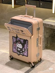 Cute Suitcase Aesthetic, Korumi Stuff, Kuromi Suitcase, Koper Traveling Aesthetic, Koper Aesthetic, Kuromi Luggage, Sanrio Suitcase, Suitcases Aesthetic, Koper Traveling