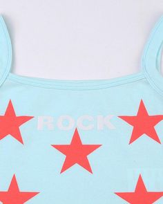 Details: Cami top with star graphical designTop Length: CroppedSleeve Length: SleevelessMaterials:95% Cotton + 5% Spandex Graphical Design, Cami Top, Cropped Top, Cami Tops, Sky Blue, Tops Designs, Sleeve Length, Spandex, Crop Tops