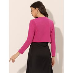 A good shrug is essential to every woman's wardrobe. Warm enough to wear on its own to keep your arms and upper back covered. The long-sleeve shrugs are also great if you have a sleeveless dress or a cute sleeveless shirt. It's darted at the bust to create a shapely figure, while the curved front at the back creates an elegant and stylish silhouette. Dress Shrug, Short Sleeve Bolero, Long Sleeve Shrug, Cropped Shrug, Shrug For Dresses, Lace Bolero, Bolero Shrug, Rib Knit Cardigan, Cropped Cardigan Sweater