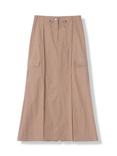 This is a sleek long skirt made from NYLON fabric, noted for its shape stability and lightweight feel. It has a front cut line for a refined look.- Adjustable waist stopper for a customizable fit- Back waistband elastic for comfortable wear- Spacious side big pocket for ample storage Spring High-waist Stretch Cargo Skirt, Spring High Waist Stretch Cargo Skirt, Spring High Waist Solid Cargo Skirt, Chic Long Fitted Cargo Skirt, Full Length Skirt With Elastic Waistband For Work, Elegant Fitted Cargo Skirt For Spring, Beige Stretch Lined Maxi Skirt, Beige Stretch Maxi Skirt With Lining, Fitted Beige Maxi Skirt With Elastic Waistband