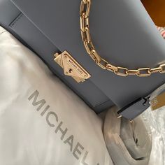 Brand New Tags Still Attached Cleaning Out My Closet Can Be Worn As Shoulder Bag Or Crossbody Purchased At Retail Store Not Outlet Michael Michael Kors Cece Medium Leather Shoulder Bag Olive -Baby Blue Cece Shoulder Bag. -100% Leather. -Gold-Tone Hardware. -Adjustable Shoulder Strap. -Interior Slip Pocket, Card Slot. -Size: 24 * 16 * 11 Cm. Trendy Bags With Gold-tone Hardware For Everyday Luxury, Everyday Luxury Rectangular Bag With Chain, Luxury Everyday Rectangular Bag With Chain, Rectangular Everyday Luxury Bag With Chain, Rectangular Chain Bag For Everyday Luxury, Luxury Blue Bag With Chain Detail, Luxury Blue Bags With Chain Detail, Luxury Blue Bags With Chain, Luxury Blue Chain Bags