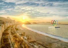 an aerial view of the olympic rings at sunset