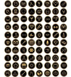 black and gold circle icons on white background