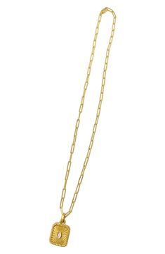 Go trendy with this 14K yellow gold plated stainless steel paperclip chain necklace suspending a radiant pendant for eye-catching style. 18" length 1" L x 0.6" W pendant Adjustable clasp 14K yellow gold plated stainless steel Imported Gold-tone Paperclip Cable Chain Bracelet, Paperclip Charm Necklace With Cable Chain For Gifts, Modern Gold Chain Necklace With Lobster Clasp, Gold Plated Paperclip Chain Bracelet, Everyday Gold-tone Paperclip Bracelet With Cable Chain, Gold-tone Link Paperclip Bracelet With Cable Chain, Gold Charm Necklaces With Paperclip Chain, Gold Plated Necklaces With Oval Link Paperclip Chain, Yellow Gold Paperclip Chain Bracelet As Gift