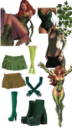 the costume is green and there are many different outfits