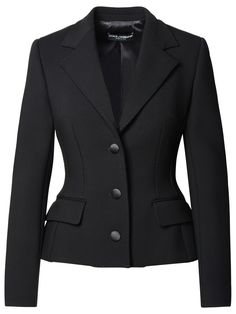 Outside: 60% Virgin wool, 37% Polyamide, 3% Elastane Lining: 92% Silk, 8% Elastane Dolce Gabbana Jacket, Cool Coats, Versace Shop, Feminine Chic, Smart Outfit, Stefano Gabbana, Single Breasted Jacket, Office Wear, Black Wool