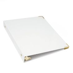 a white binder with gold handles on a white background