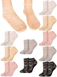 PRICES MAY VARY. Vibrant Color Selection: cater to your decor needs with our lace socks, available in an array of colors including black, white, gray, skin, and pink; Their vibrant color palette signifies their suitability for women, making them suitable for matching with outfit Design for Women: our women's lace socks aren't just practical, they're made with stylish women in mind; From casual wear to formal outfits, their delicate yet sturdy lace and crystal yarns construction lends a touch of Lace Ankle Socks, Sheer Socks, Lace Socks, Formal Outfits, Outfit Design, Pretty Design, Formal Outfit, Socks And Hosiery, Ankle Socks