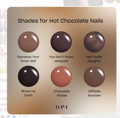 Opi Hot Toddy, Dark Brown Nail Color, Dark Brown Pedicure, Chocolate Nail Color, Short Nail Designs Dark Colors, Opi Dark Colors, Fall Mani Pedi Combos, Dark Chocolate Nails, Hot Chocolate Nails